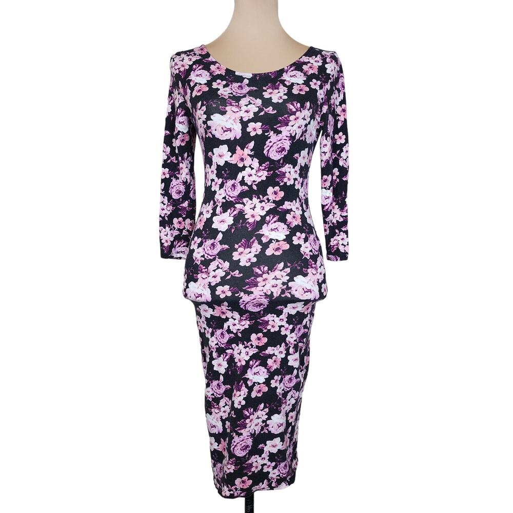 Black Floral Bodycon Forever 21 Midi Dress